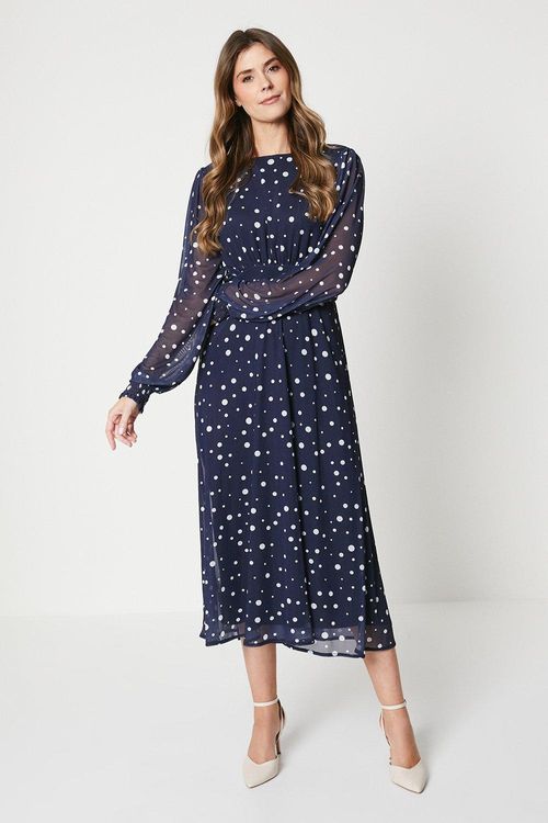 Womens Tall Print Mesh Empire Midi Dress