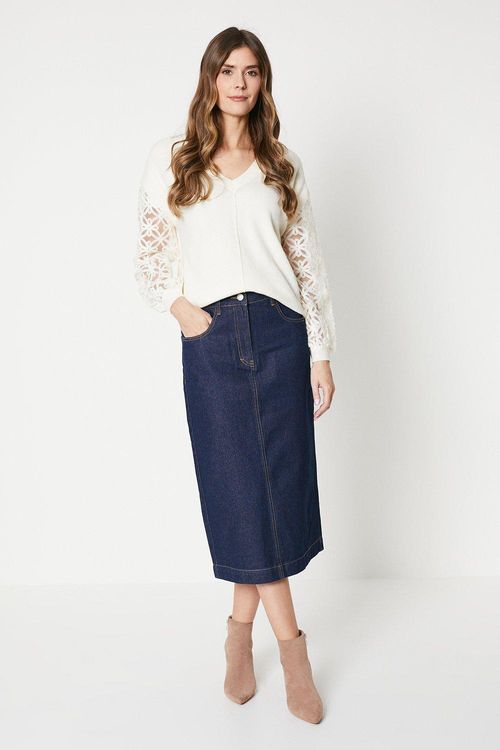 Womens Denim Midi Skirt