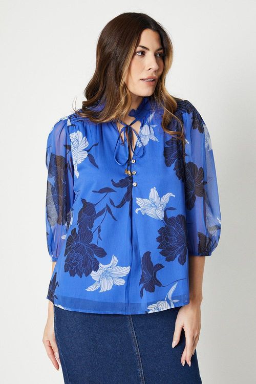 Womens Floral Chiffon Shirred...