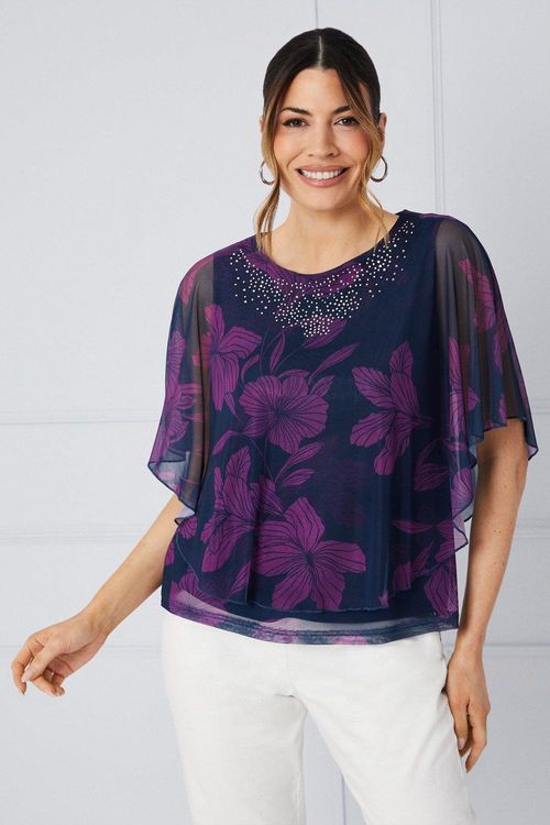 Womens Occasion Hotfix Mesh Overlay Top