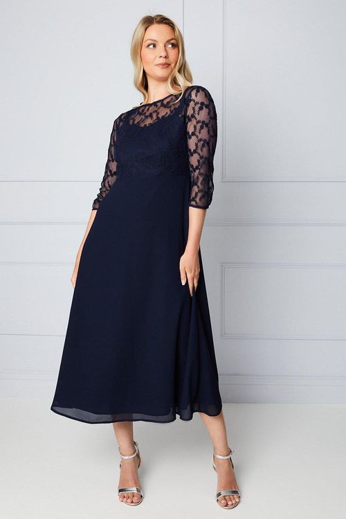 Womens Lace 3/4 Sleeve Midi...