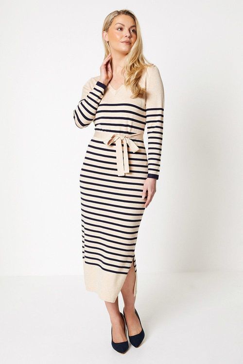 Womens Stripe Belted Knitted...