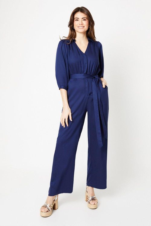 Womens Tencel Belted Jumpsuit