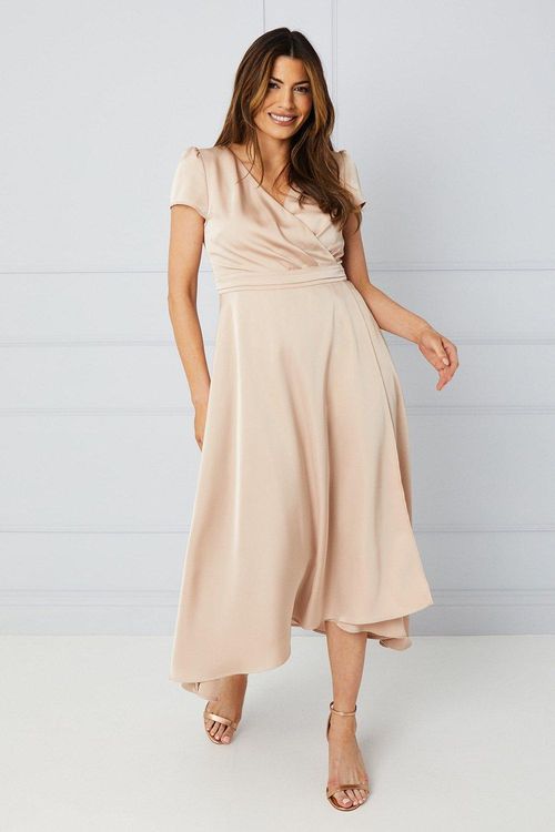 Womens Satin Wrap High Low...