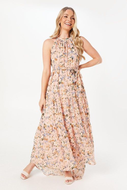 Womens Floral Tiered Belted...