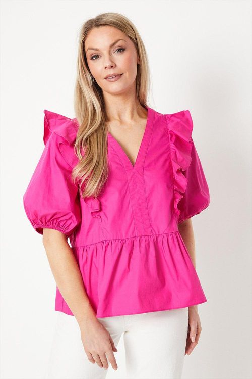 Womens Frill Front Poplin Top