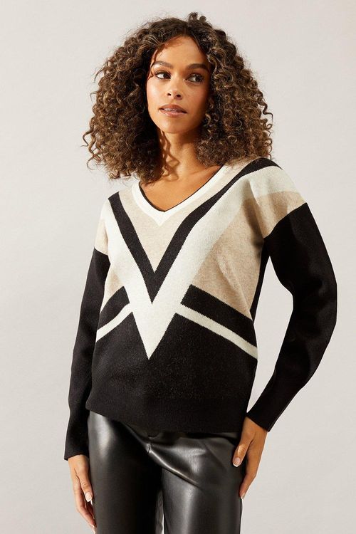 Womens Stripe V Neck Jumper