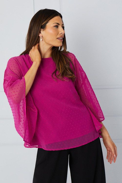 Womens Dobby Cape Sleeve Top