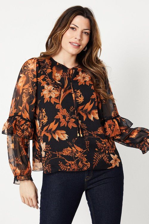 Womens Floral Print Frill...