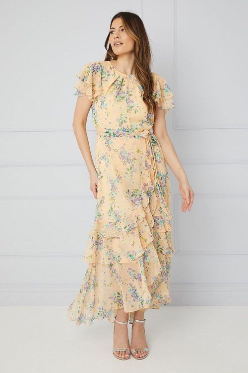 Womens Floral Ruffle Drop Hem...