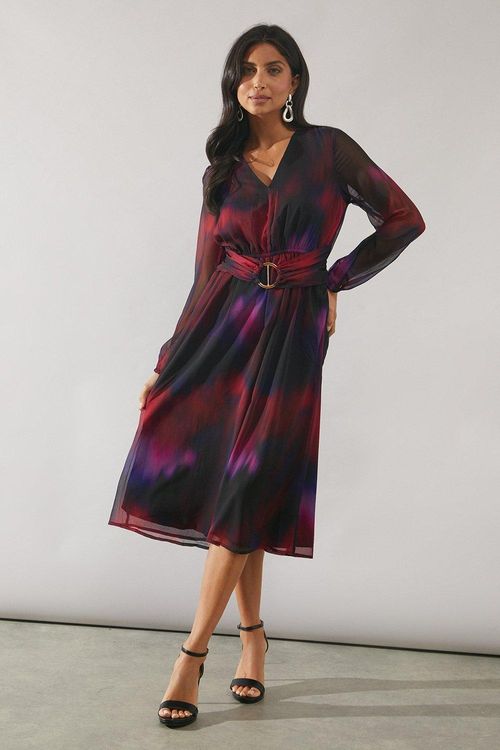 Womens Ombre Belted Midi Dress