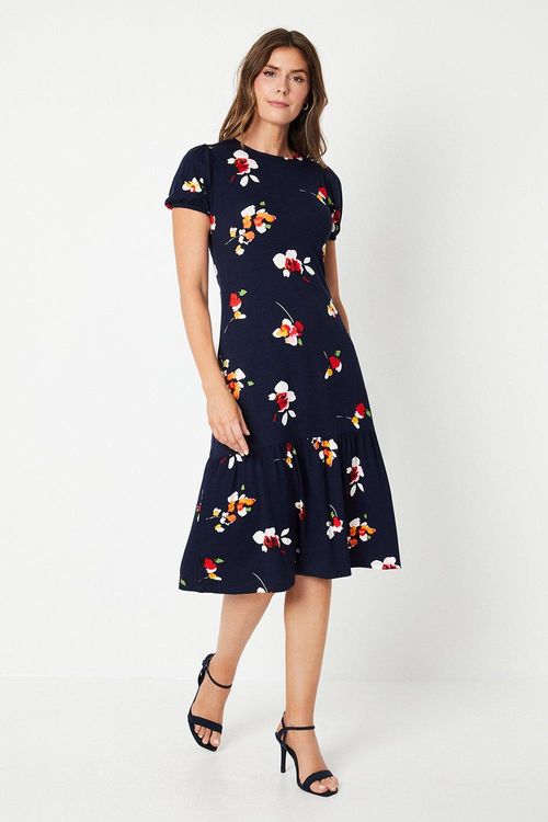 Womens Navy Floral Print Puff...