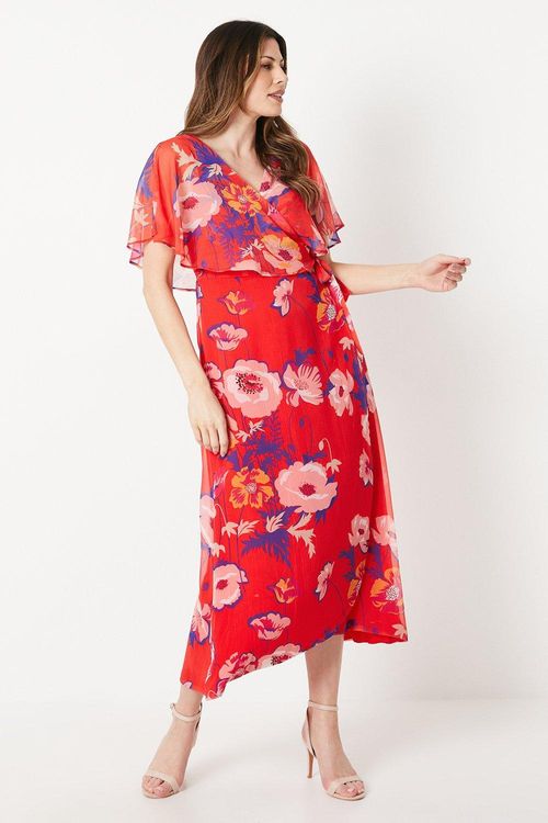 Womens Red Floral Cape Sleeve...