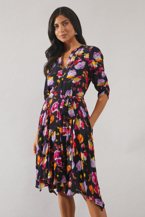 Womens Blurred Floral Ruched...