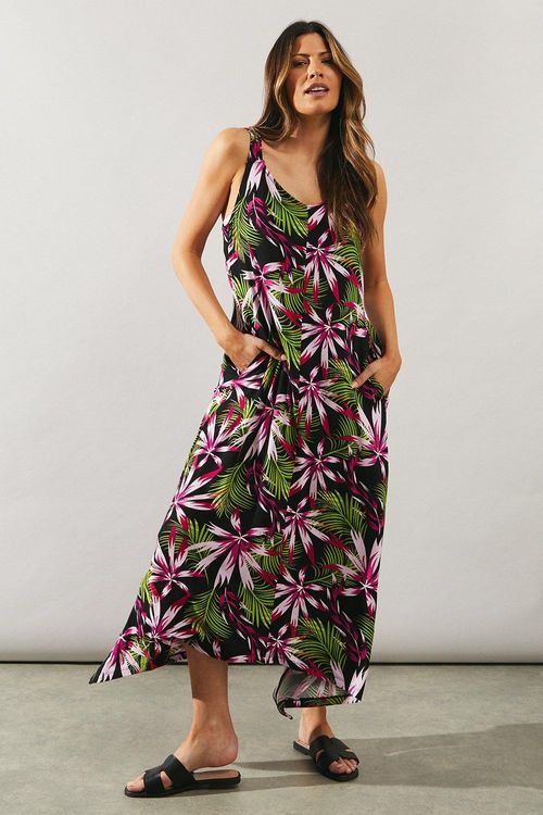 Womens Tile Print Jersey Hanky Hem Maxi Dress