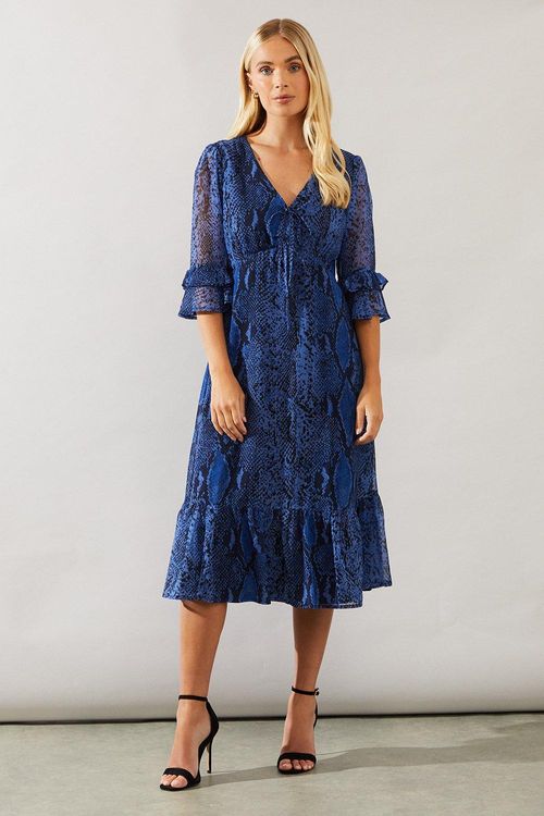 Womens Petite Blue Snake Midi...