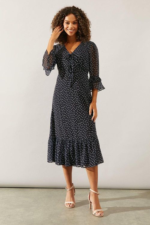 Womens Navy Spot Midi Tea...