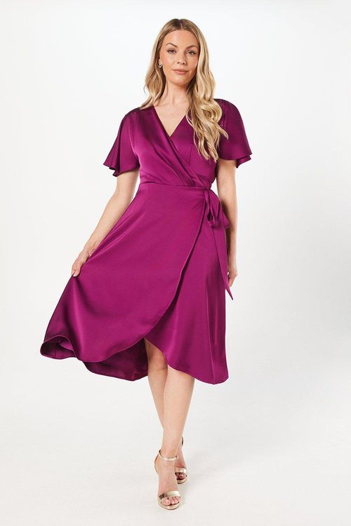 Womens Satin Wrap Midaxi Dress