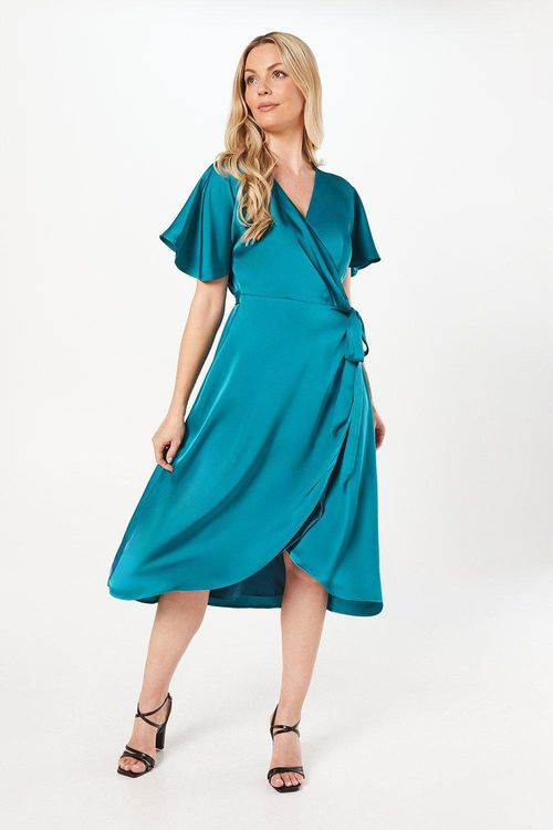 Womens Satin Wrap Midaxi Dress