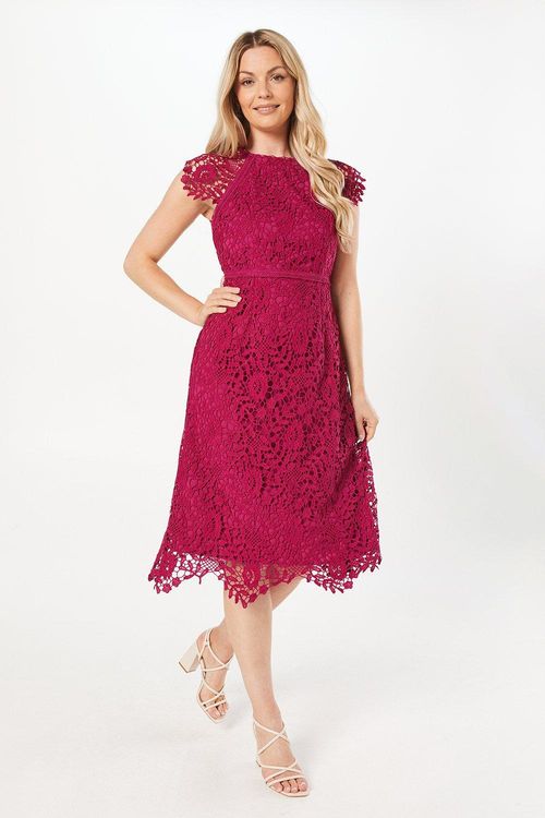 Womens Lace Cap Sleeve Midi...