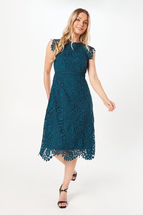 Womens Lace Cap Sleeve Midi...