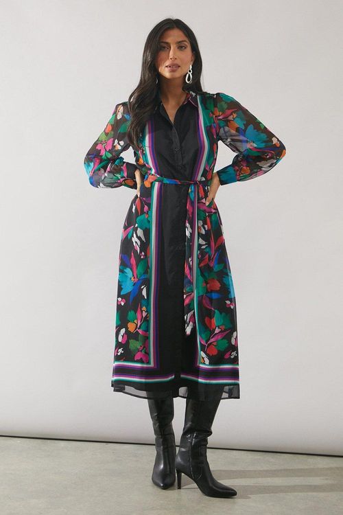 Womens Border Print Belted...