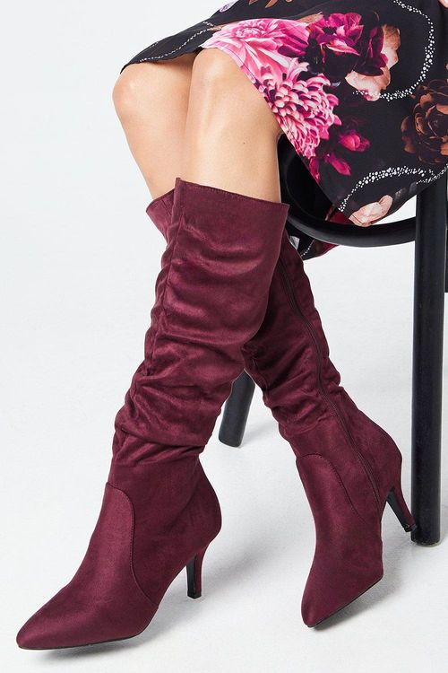 Womens Hista Rouched Medium Heel Pointed Knee High Boots