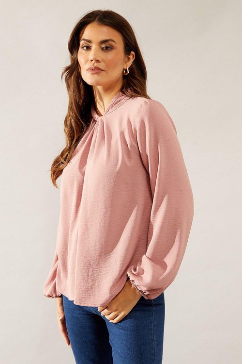 Womens Blush Twist Neck Top