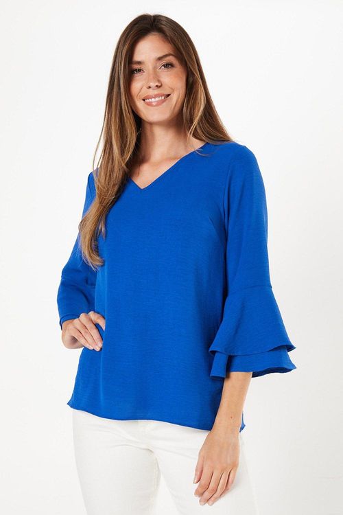 Womens Cobalt Flute Sleeve Top