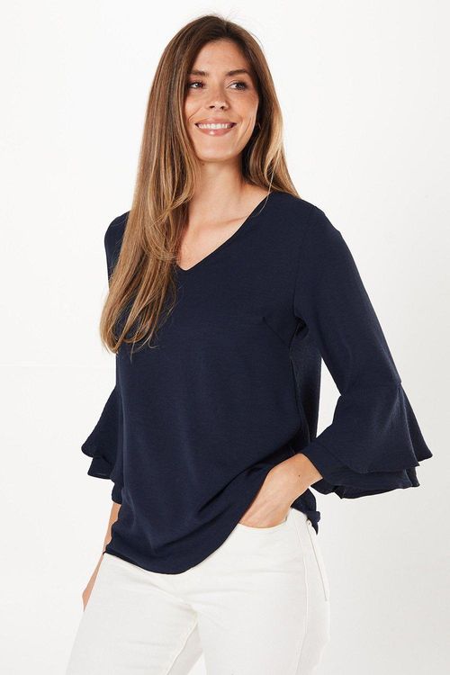 Womens Navy Flute Sleeve Top