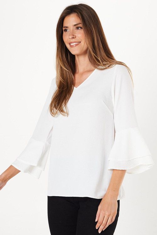 Womens Ivory Flute Sleeve Top