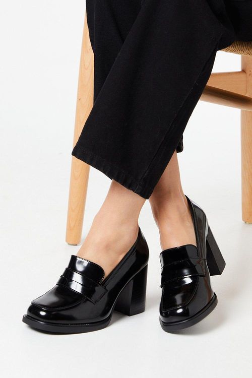 Wallis Daphne High Block Heel Penny Loafers - True Black - 3