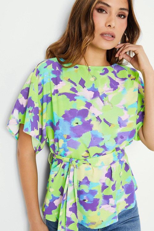 Womens Belted Abstract Floral...