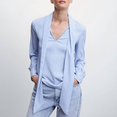 Blue Tie Neck Flowy Blouse