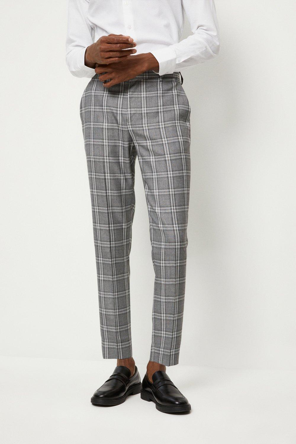 Men's Super Skinny Grey Check Suit Pants | boohoo