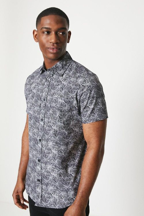 Mens Black White Poplin Print...