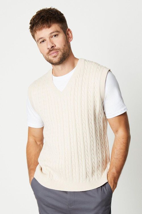 Mens Cable Knit V Neck Vest