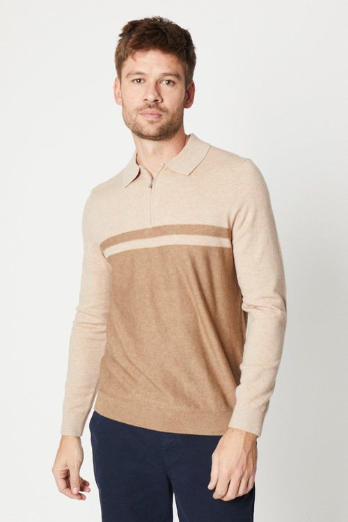 Mens Zip Colour Block Polo