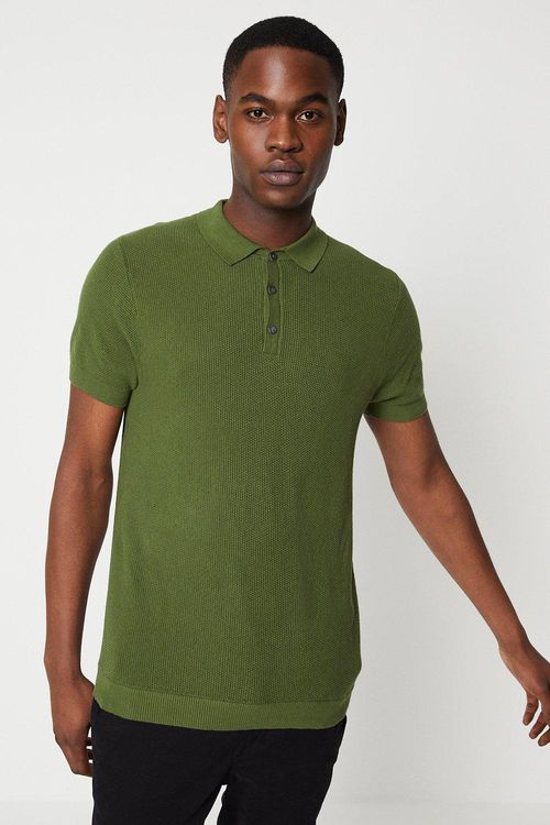 Mens Moss Stitch Knitted Polo