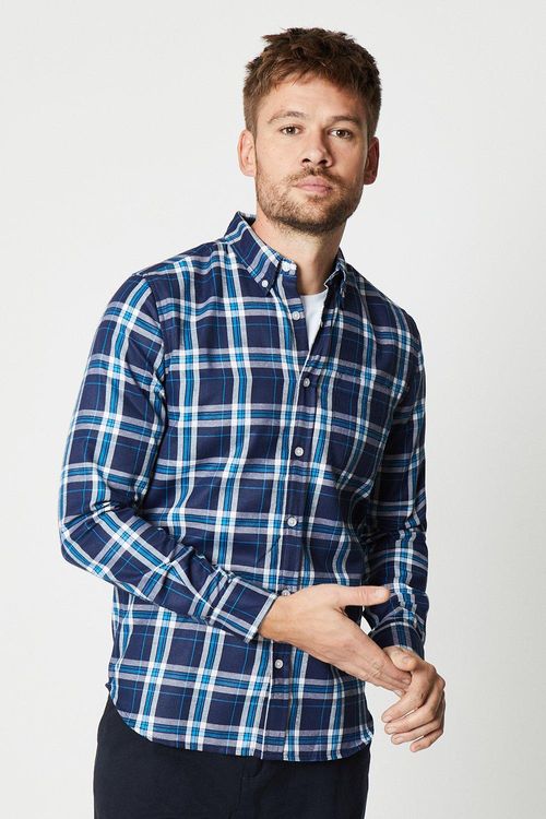 Mens Blue Button Down Check...