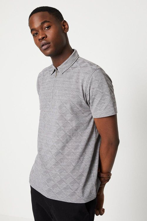 Mens Jacquard Zip Polo