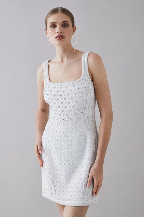 Coast Premium Ls Embellished Mini Dress, Ivory