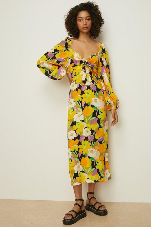 Graphic Floral Tie Front Midi...