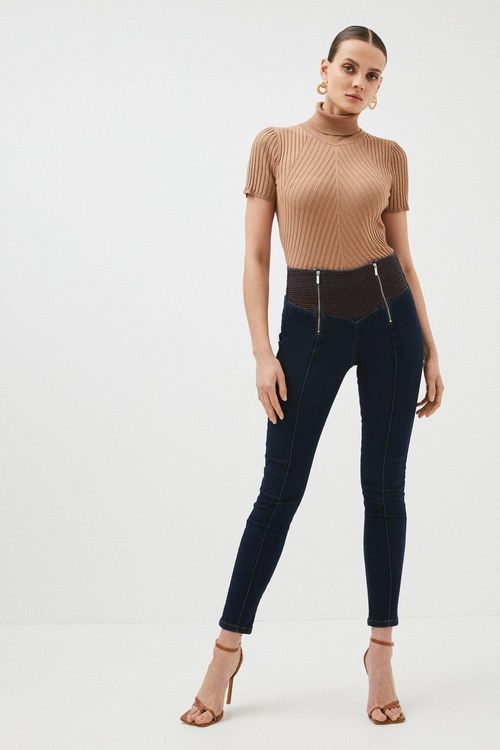 High Rise Skinny Zip Detail...