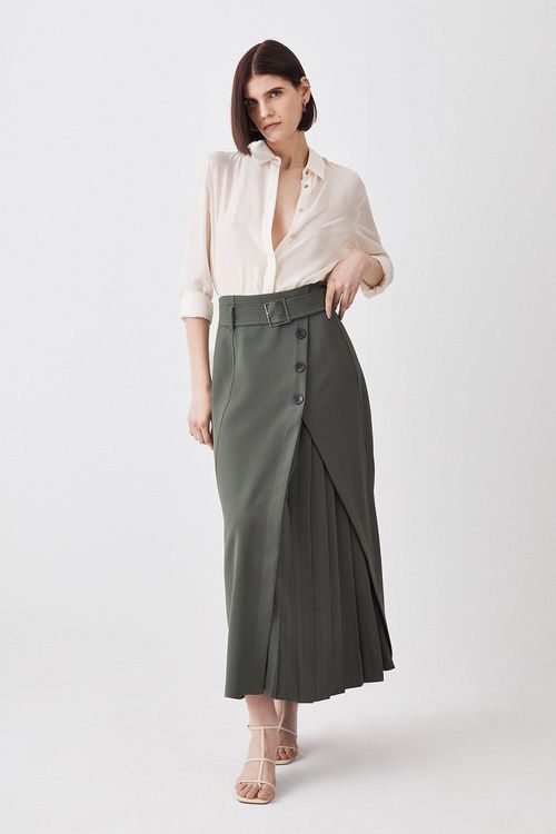 Belted Wrap Pleat Detail Midi...