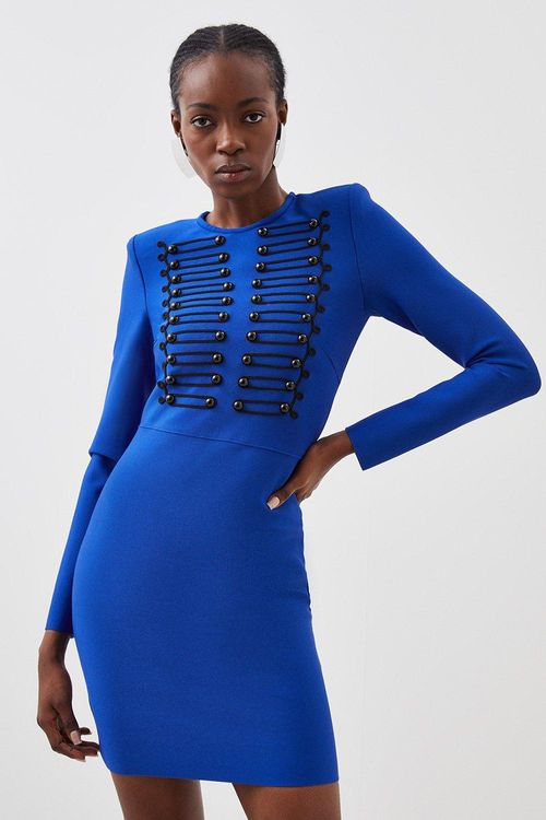 Foiled Bandage Corset Detail Knit Midi Dress