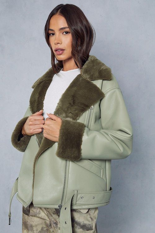 Fur Lined Oversized Leather...