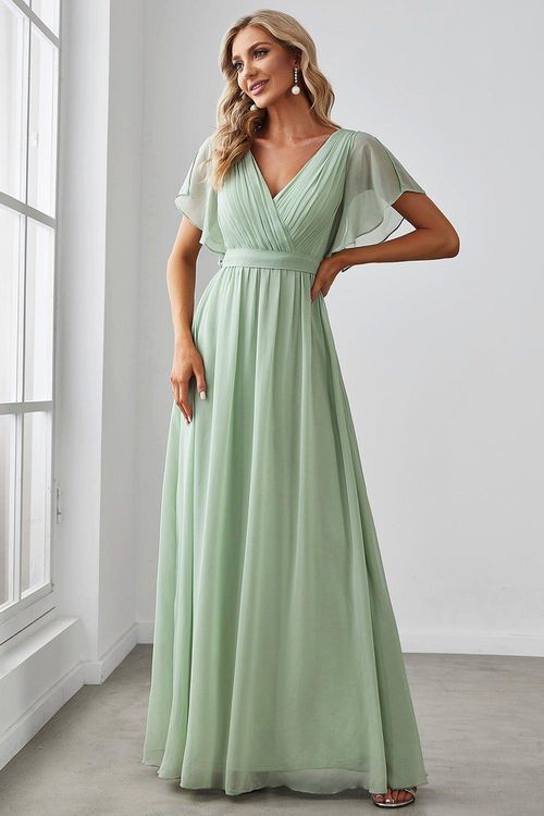 A-Line Pleated Chiffon...