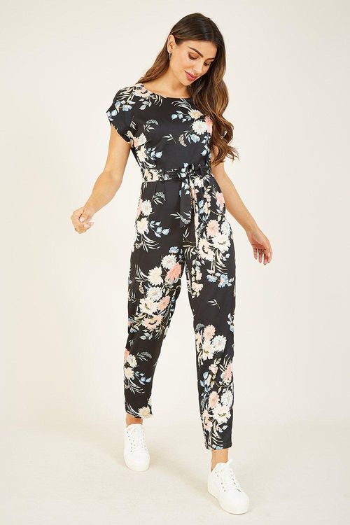 Black Floral Tie Jumpsuit