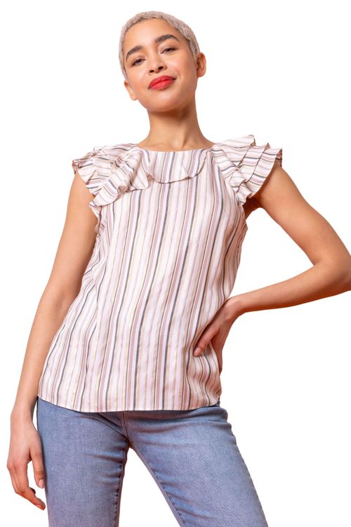 Stripe Print Frill Detail Top